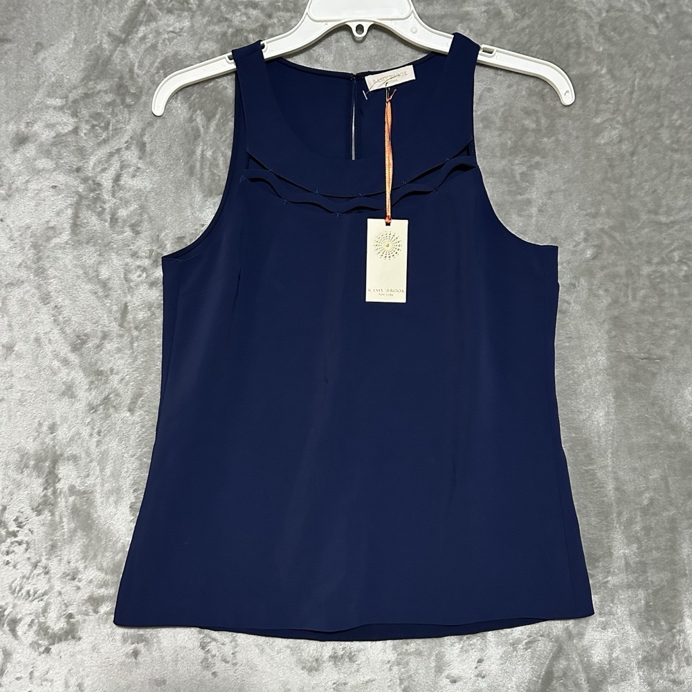NWT Ramy Brook Sleeveless Blouse Womens M Blue Stretch Minimalist Luxury Preppy